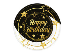 Farfurii Happy Birthday negru - 23 cm - 6 buc.