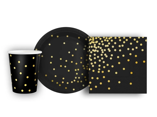 Set de hârtie neagră cu puncte aurii - 22 buc.