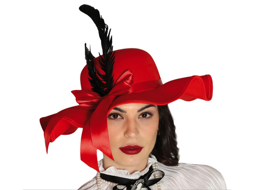 Pălărie roșie cu fundiță și pană - 1 buc.