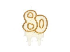 Lumânare aniversară 80 de ani cu margine aurie - 1 buc.