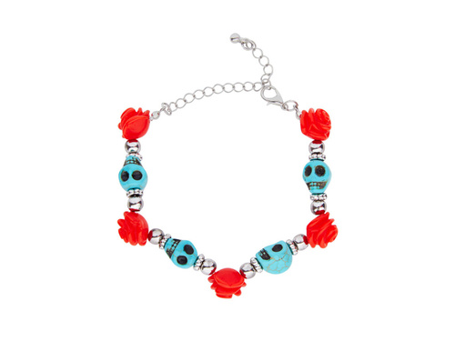 Brățară turcoaz cu cranii și trandafiri roșii