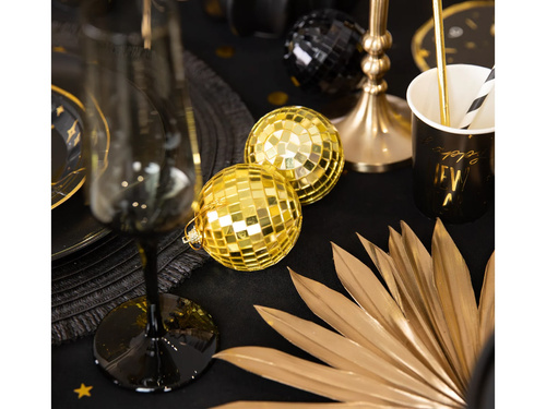 Bile disco cu oglindă aurie și neagră - 7 cm - 6 buc.