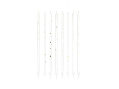 Lumânări lungi albe și aurii - 15 cm - 8 buc.