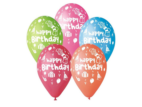 Baloane pastelate mix de culori Happy Birthday - 30 cm - 5 buc.