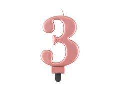Număr metalic lumânare aur roz - 3 - trei