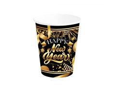Pahare de hârtie pentru Ajunul Anului Nou Happy New Year negru - 240 ml - 6 buc.