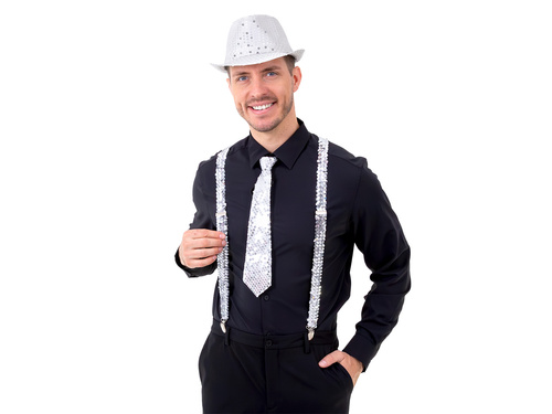 Cravată cu paiete - argintiu - 36 cm - 1 buc.