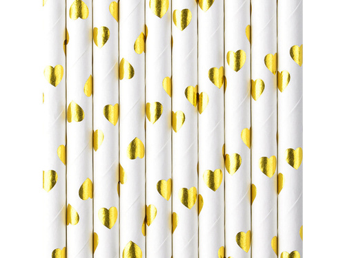 Paie tub de hârtie inimioare aurii - 19,5 cm - 10 buc.