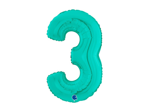 Balon din folie numărul 3 turcoaz - 26" - 1 buc.