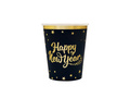 Pahare de hârtie pentru Ajunul Anului Nou Happy New Year negru - 266 ml - 6 buc.