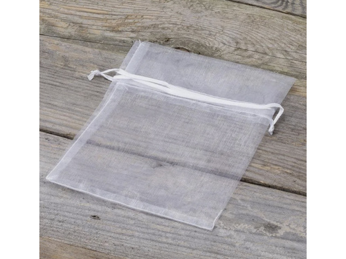 Pungi din organza pentru invitați - alb, simplu - 8,5 x 12 cm - 10 buc.