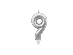 Lumânare cu număr argintiu metalic - 9 - 1 buc.