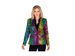 Party Fashion jachetă de petrecere - paiete curcubeu cu imprimeu leopard