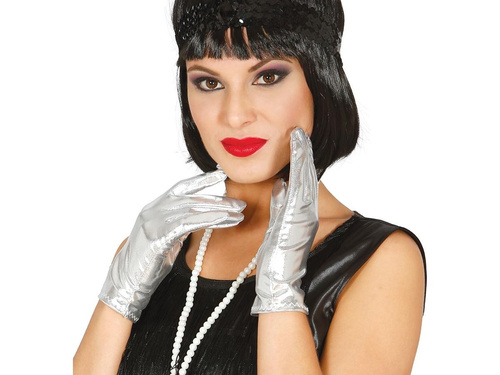 Mănuși scurte de carnaval argintii - 22 cm.