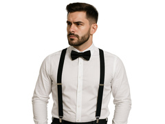 Set accesorii bretele negre cu papion mare - 2 piese.