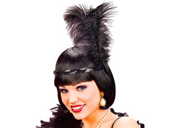 Bentiță retro neagră cu pene și paiete - 1 buc.