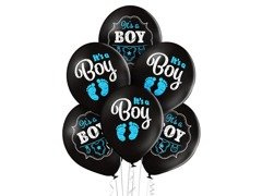 Baloane negre cu imprimare It's a Boy - 12" - 6 buc.