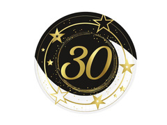 Farfurii a 30-a aniversare negru - 23 cm - 6 buc.