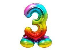 Balon folie în picioare numărul 3 curcubeu - 81 cm