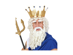 Peruca albă creț cu barbă, mustață și sprâncene