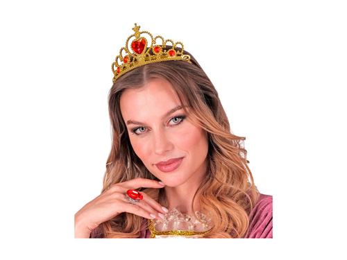 Tiară aurie cu bijuterii roșii