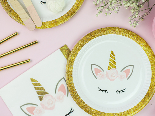 Farfurii frumoase pentru ziua de naștere Unicorn - 18 cm - 6 buc.