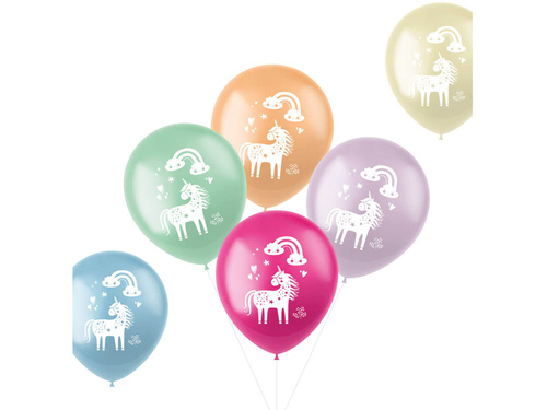 Baloane latex unicorn și curcubeu - 33 cm - 6 buc.