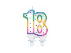 Lumânare pentru a 18-a aniversare cu margine colorată și puncte - 1 buc.