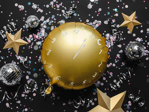 Balon din folie cu ceas auriu - 35 cm - 1 buc.
