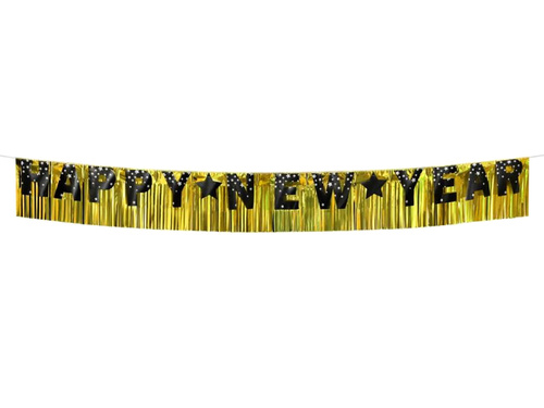 Banner cu ciucure auriu Happy New Year - 180 cm - 1 buc.