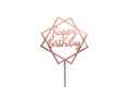 Topper pentru tort din plexiglas Happy Birthday roz auriu - 1 buc.
